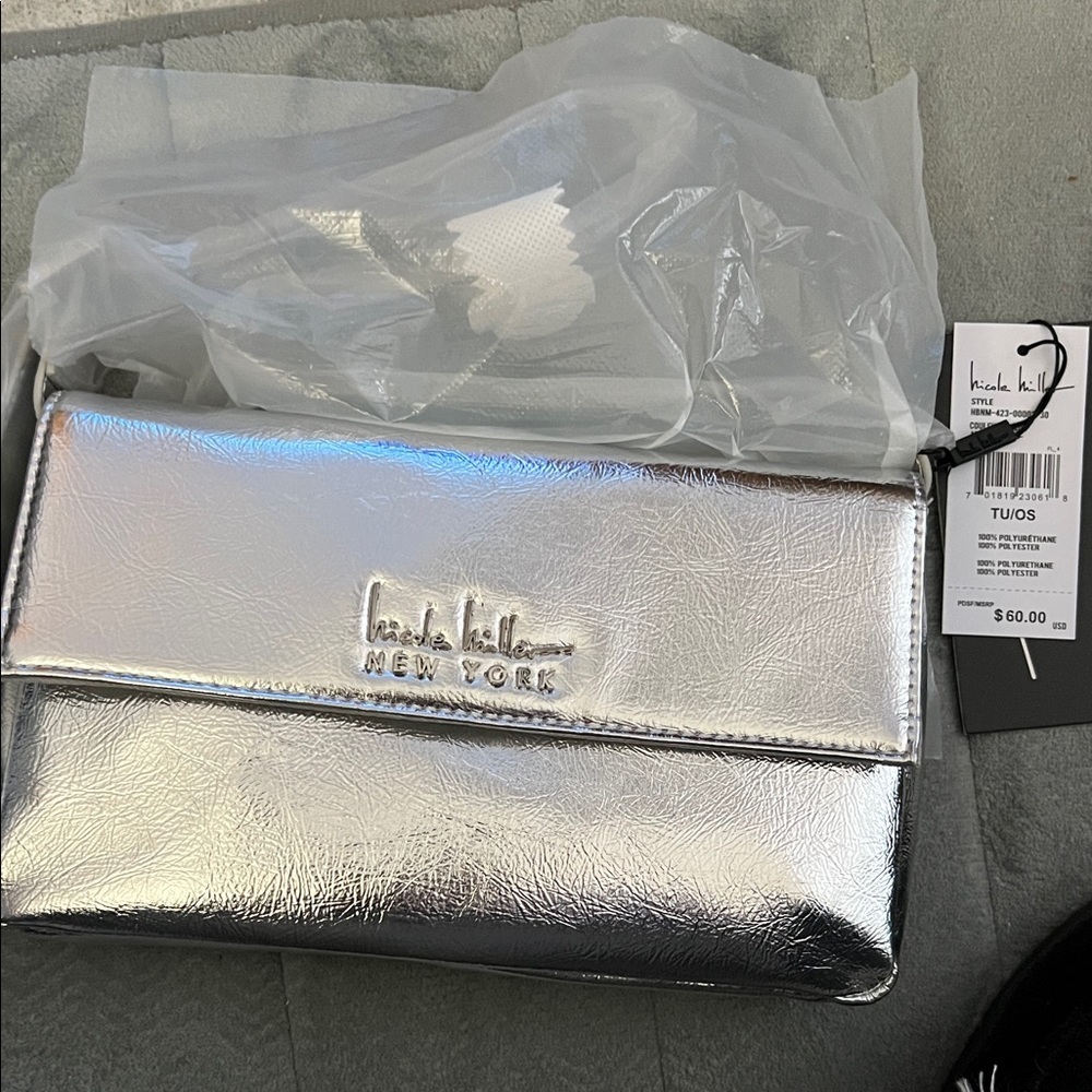 Nicole Miller NWT  Shiny Silver Shoulder Bag